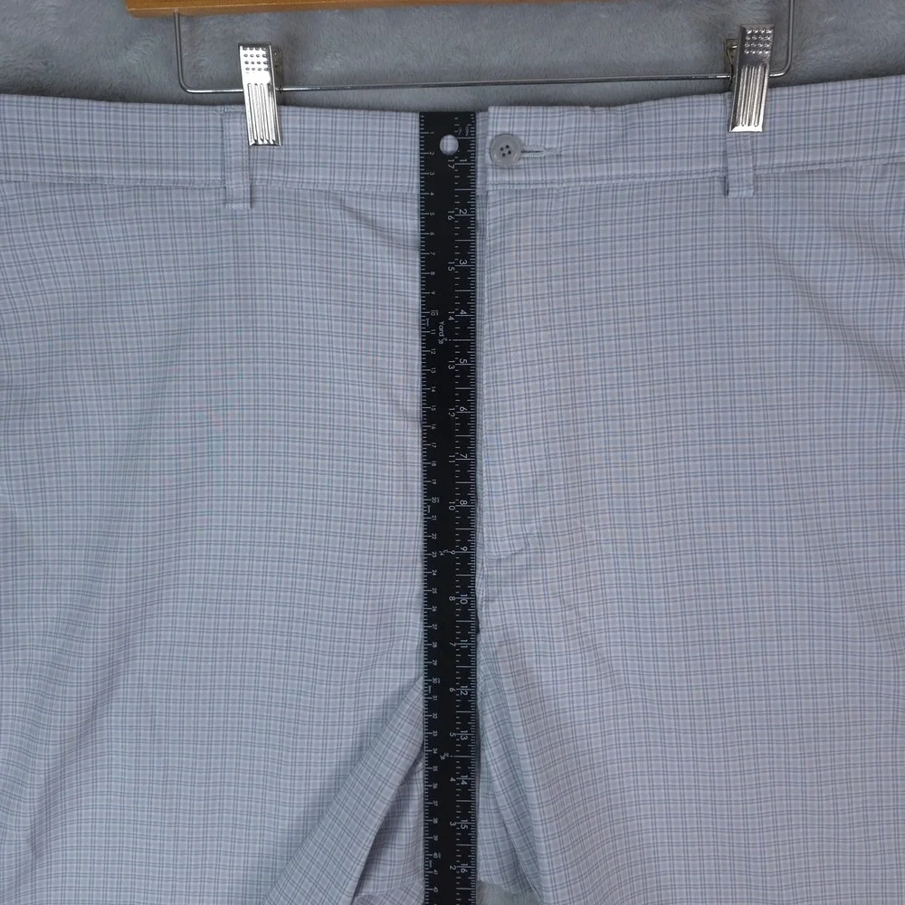 PGA Tour Golf Shorts Mens 44x9 Light Blue Plaid Flat Front Performance Stretch